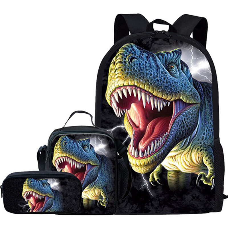 Injersdesigns Custom Single Pakket Tyrannosaurus Afdrukken Rugzak Set Schooltassen Voor Tiener Jongens Meisjes Kinderen Boek Tassen