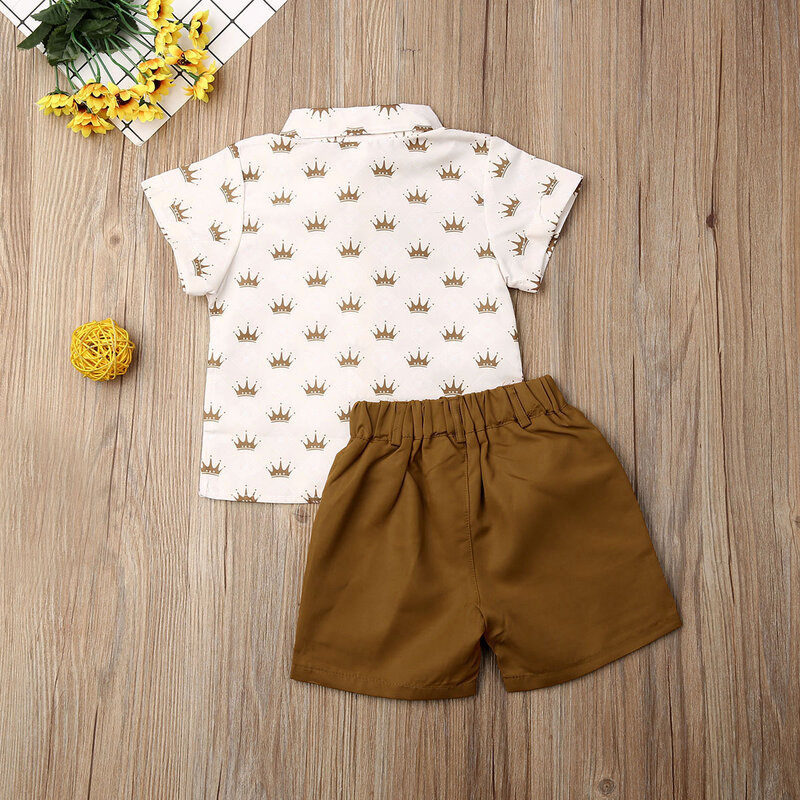 2PCS  Toddler Kids Baby Boy Gentleman Summer Suit Wedding T-Shirt Tops+Pants Shorts Outfits Set  1-6T(No strap accessories)0
