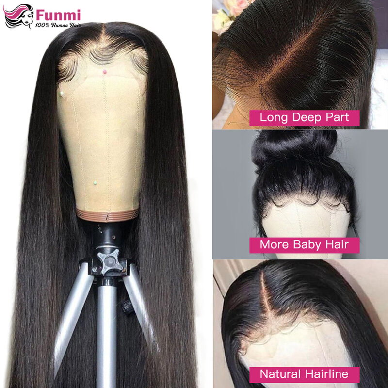 Wig Rambut Manusia Lurus untuk Wanita Kulit Hitam 13X6 Wig Renda Depan Transparan Rambut Remy Brasil Wig Penutup Renda 4X4 Telah Ditanami