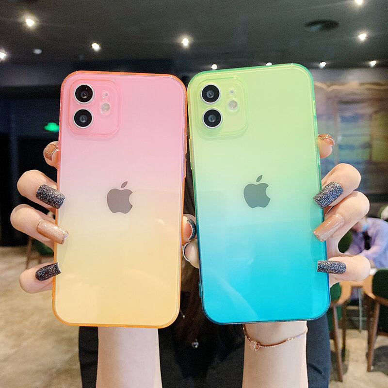 Luxury Square Gradient Silicone Phone Case For iPhone 13 12 11 Pro XS Max X XR SE 2020 7 8 Plus Clear Soft Back Cover Thin Shell