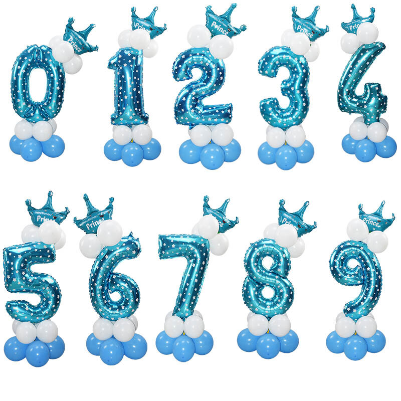 1 zestaw 32 Cal liczba balon foliowy korona rysunek 0-9 urodziny ślub zaręczyny dzieci dekoracja urodzinowa Globos Ball Supplies