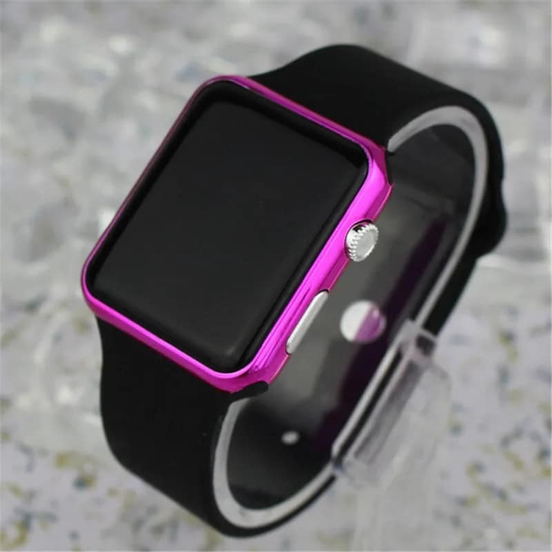 Espelho quadrado Face Silicone Band Digital Watch, Relógios de LED vermelho, Metal Frame Relógio de pulso, Relógio esportivo Horas, 4 cores, Novo, 2021