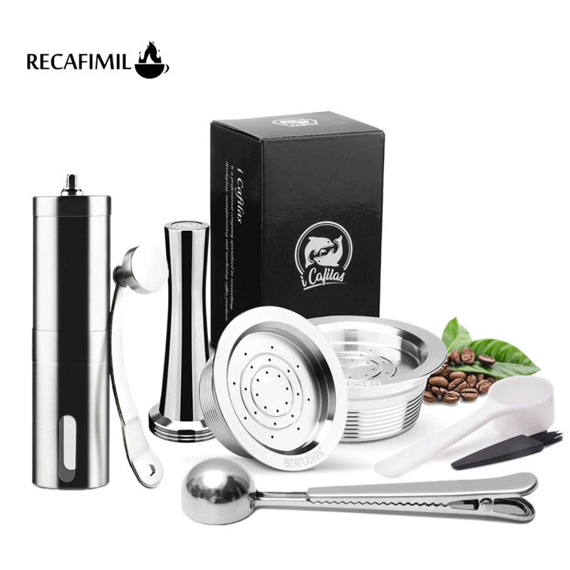 Recafimil – Capsules de café réutilisables, en acier inoxydable, filtres pour dosettes de café, avec cuillère de broyeur, pour lavazz-a-mia