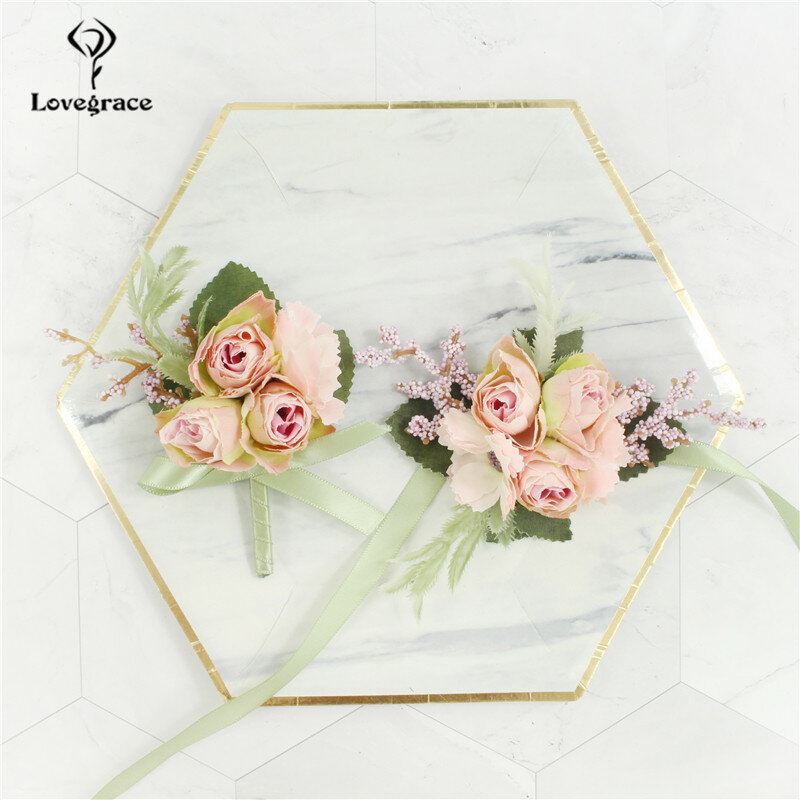 Свадебный корсаж на запястье, искусственная Шелковая Роза, женский браслет, цветы для свадьбы, цветы для рук, бутоньерка для шафера