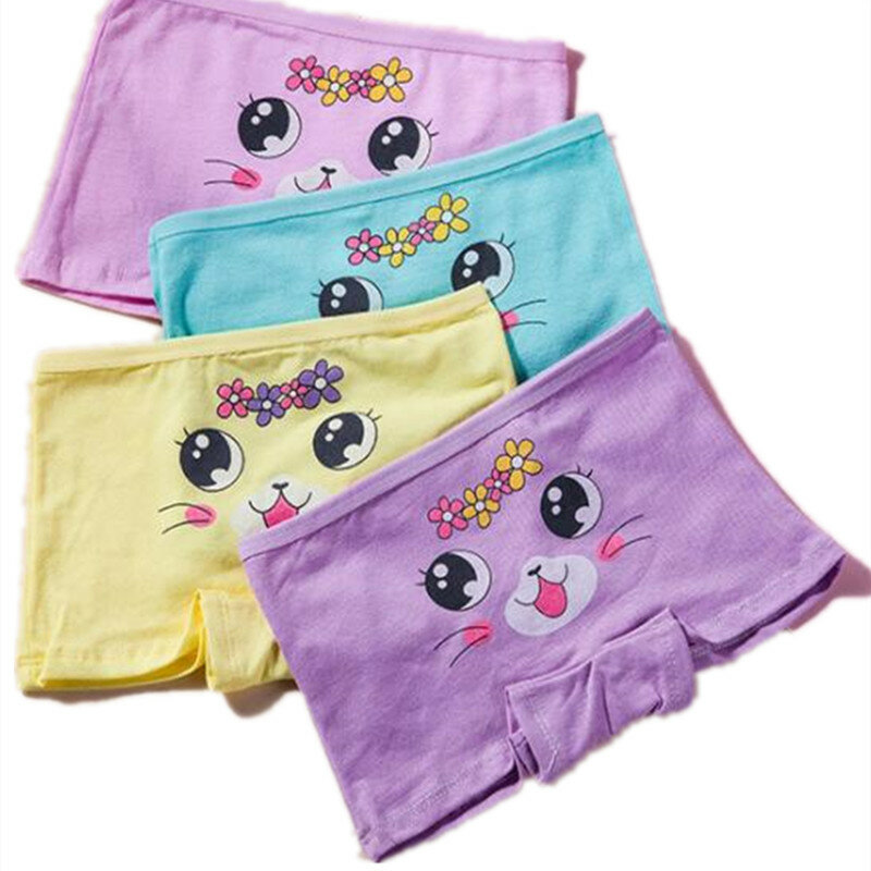 4pcs Girls Cartoon Boxes Children Cotton Underwear Cute Printing Panties Kids Short Panties Girl Underpants Briefs Size 2T-10T