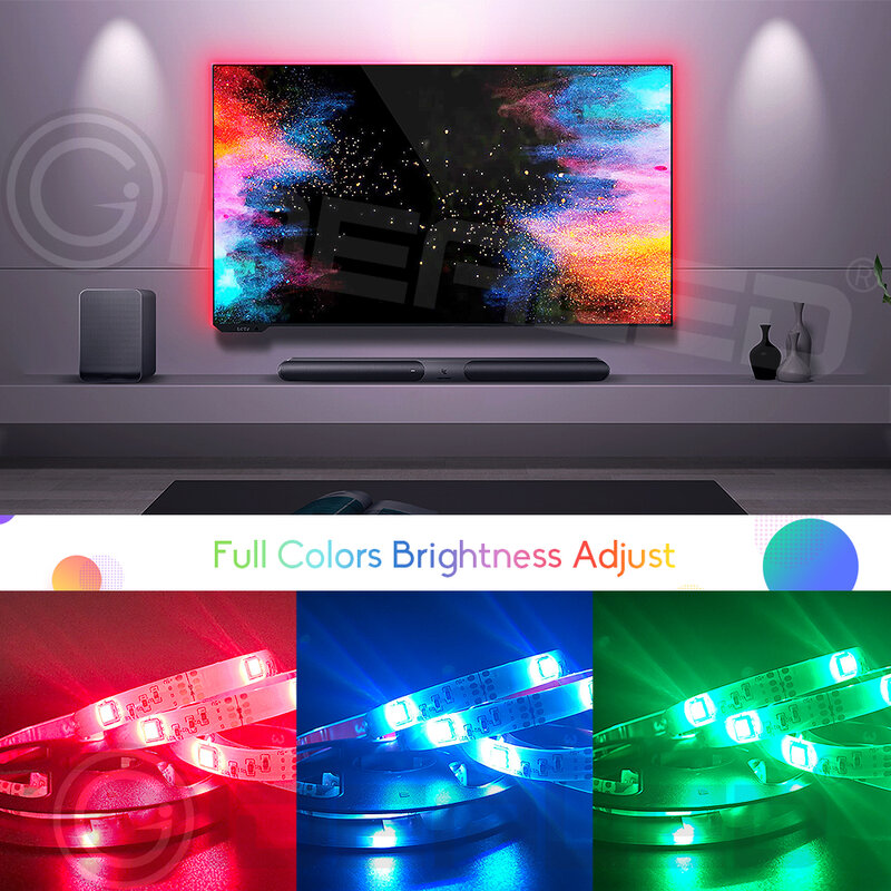 RGB TV ไฟ Led Backlight 5050SMD เปลี่ยนสีสำหรับ40-60นิ้ว HDTV USB 5V LED Strip TV Backlight RF Remote Kit