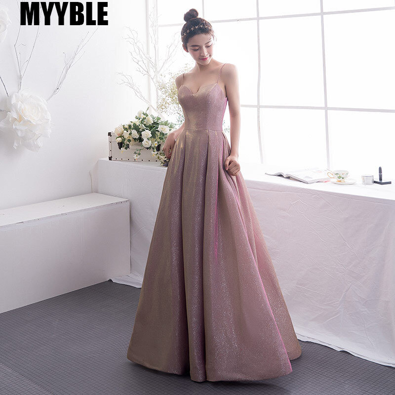 MYYBLE 2020 Women's Gradient Evening Dresses Sequin V Neck Contrast Color Party Gown formal prom dresses gown