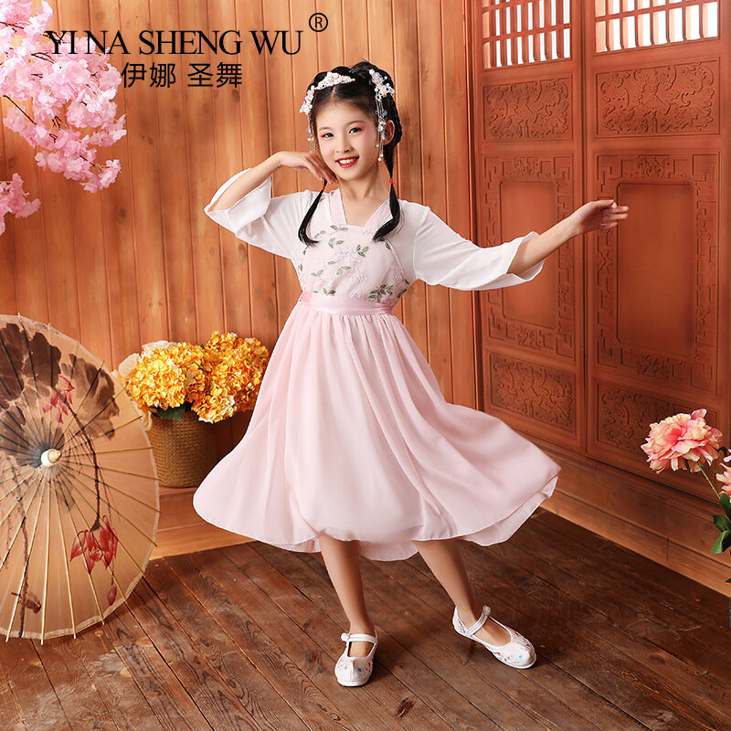 Детский маскарадный костюм в китайском стиле ханьфу, девочек с длинным рукавом, платье принцессы в китайском стиле Детский костюм для девочек с вышивкой в стиле ханьфу китайское традиционное платье