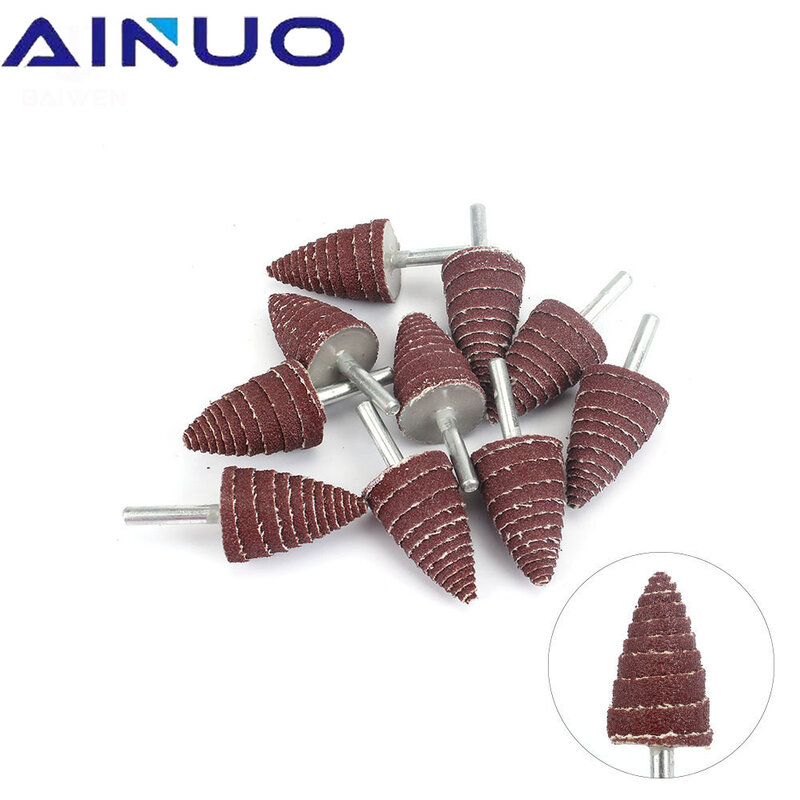 10 Buah Tapered Cone Grinding Head Amplas Flap Wheels Polishing Sanding untuk Drill Dremel Accessories 6Mm Shank 10-30Mm