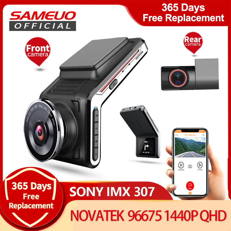 Sameuo – U2000 caméra de tableau de bord avant et arrière, WIFI, 1080p, lentille de vue, dvr 2k, enregistreur vidéo de voiture, Vision nocturne, moniteur de stationnement 24H