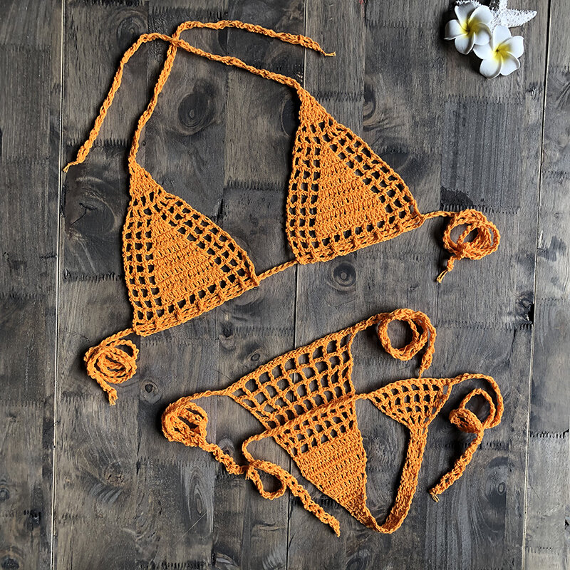 Handmade Crochet Micro Bikini G Thong String Beach Micro Swimwear Sexy Lingerie Sets 2021 Hot Sale