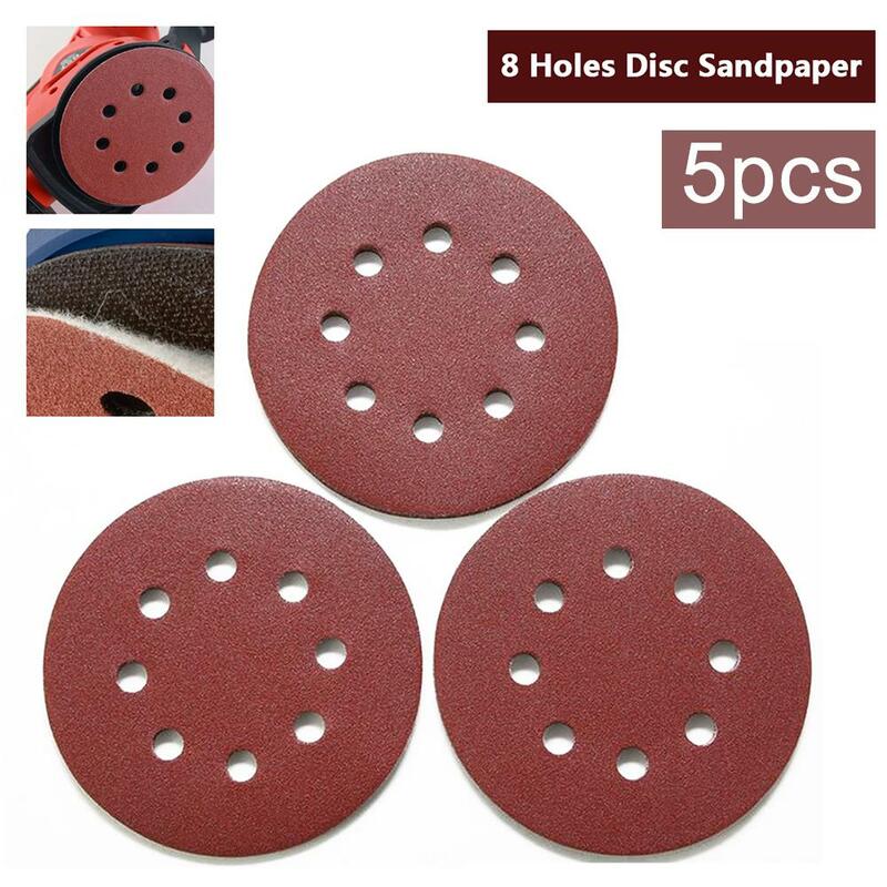 5pcs 5 Inch 125mm Round Sandpaper 8 Hole Sander Polishing Pad Disk Sand Sheets 40 240 Hook Loop Sanding Disc Polish