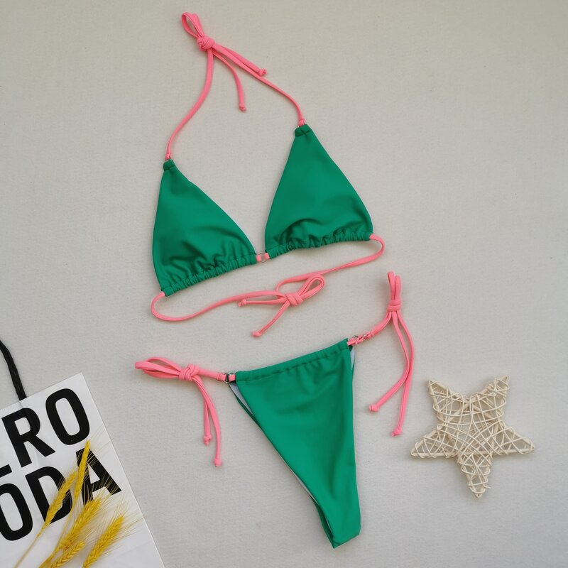 Seksowny sznurek strój kąpielowy Bikini 2024 kobiet w kropki trójkątne stroje kąpielowe Bikini brazylijskie strój kąpielowy dla kobiet stroje plażowe Biquini