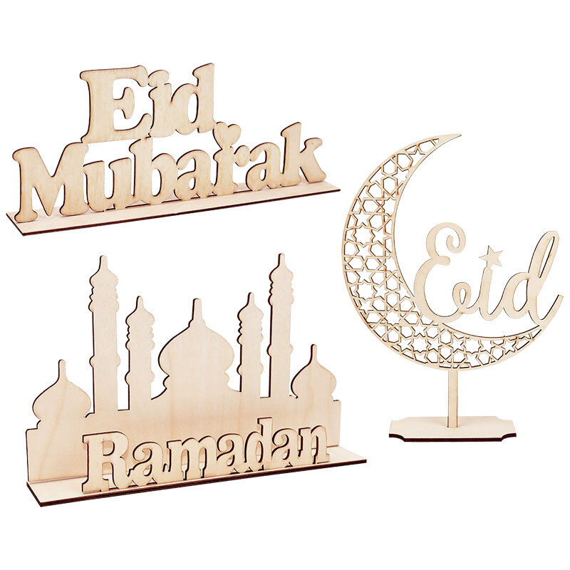 Wooden EID Mubarak Decoration Ramadan Mubarak Ornaments Islamic Muslim Pendant Eid Al Adha Party Supplies Ramadan Kareem Gifts