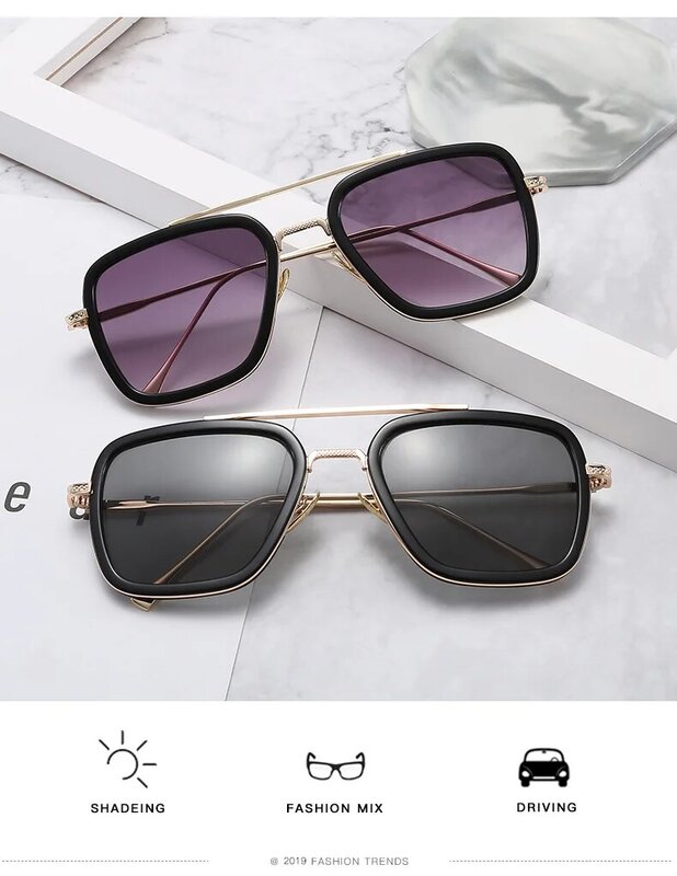 Ienjoy legal óculos de sol homem ferro steampunk tony stark shades masculino óculos lunette de soleil homme