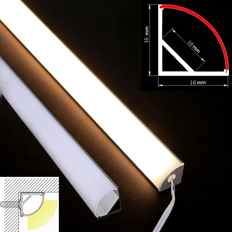 Profilé en aluminium d'angle de type V, canal LED, couvercle laiteux et transparent, bandes lumineuses de barre d'armoire, 0.5, 5050 m, pièces, lot de 1 à 30 pièces