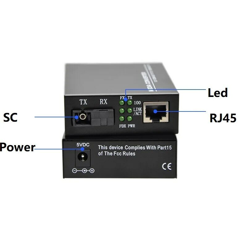 Émetteur-récepteur Fiber optique 10/100M, 1 paire, 1 port Fiber 1 ports Ethernet RJ45, convertisseur de média en Fiber optique monomode