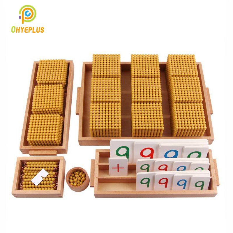 Montessori Matemática Brinquedos com Contas Douradas Set, Sistema Decimal, Banco de Aprendizagem Jogo para Crianças, Matemática Material Educação Equipamento
