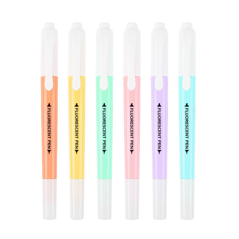 6 pçs/set cabeça dupla fluorescente highlighter caneta marcadores pastel desenho caneta para material de escritório escola estudante bonito papelaria