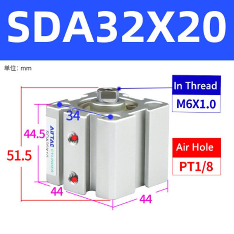 Airtac Dunne Mini Cilinder SDA20/25/32/40*5/10X15X30X35X40X50 * 60B