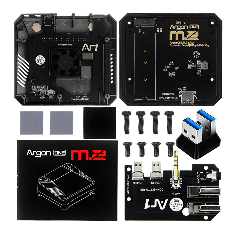 Carcasa Argon ONE M.2 para Raspberry Pi 4 Modelo B M.2 SATA SSD a USB 3,0, placa compatible con UASP, ventilador incorporado, carcasa de aluminio para RPI 4