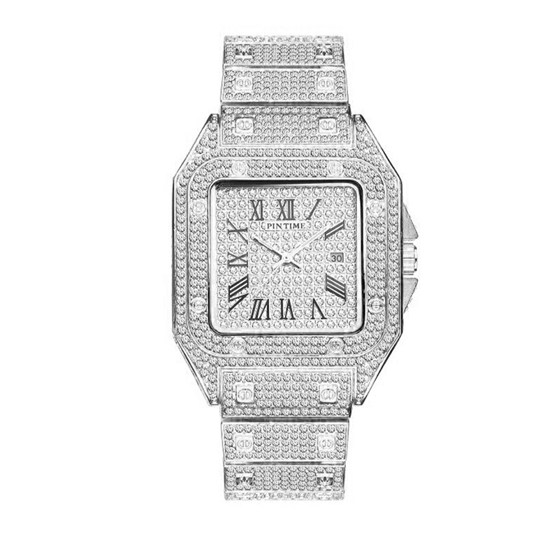 Bling Ice Out – montre-bracelet Hip Hop à Quartz en Zircon, avec calendrier et diamants, AAA, cadeaux d'anniversaire