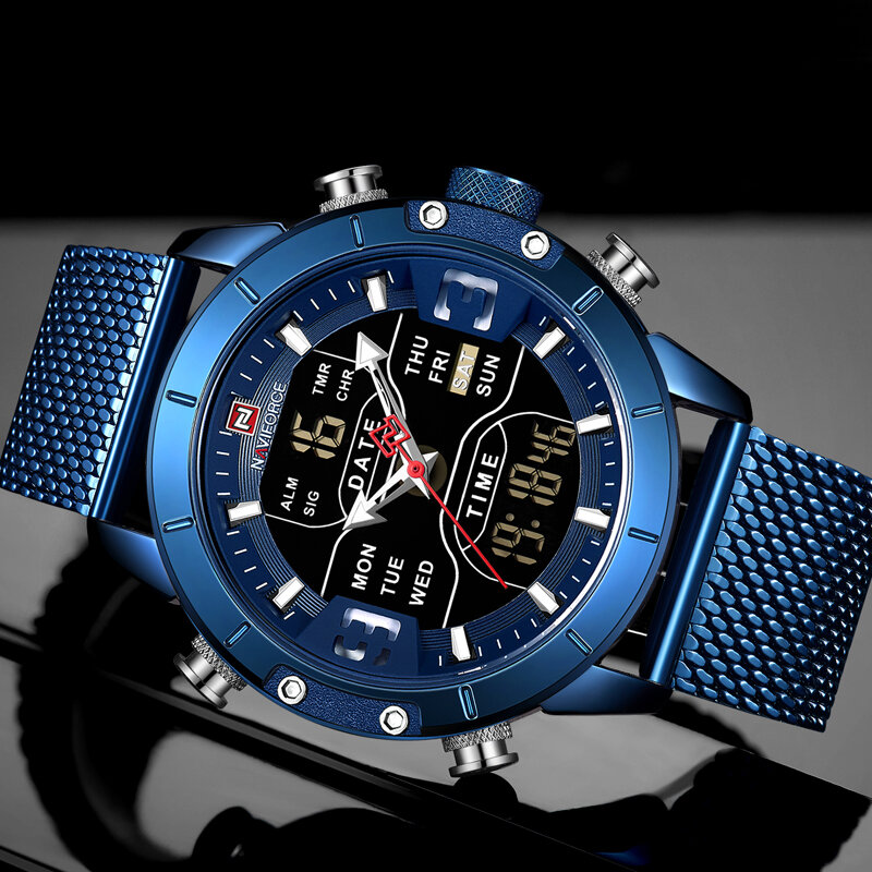 Relojes para hombre marca NAVIFORCE, relojes deportivos de lujo para hombre, reloj Digital LED de cuarzo para hombre, reloj de pulsera militar de acero completo para hombre