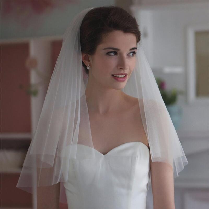 Simples curto tule véus do casamento, barato branco marfim véu nupcial, acessórios do casamento