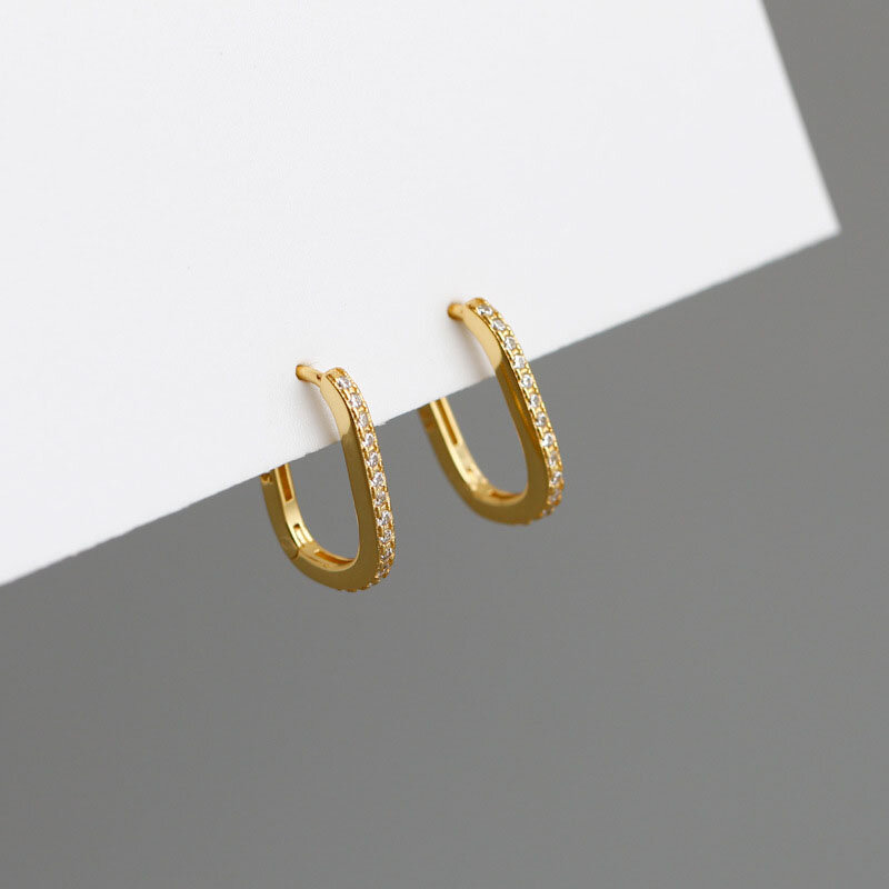 ANENJERY orecchini a cerchio geometrici a forma di U Color argento per uomo donna Micro zircone orecchini dorati francesi semplici