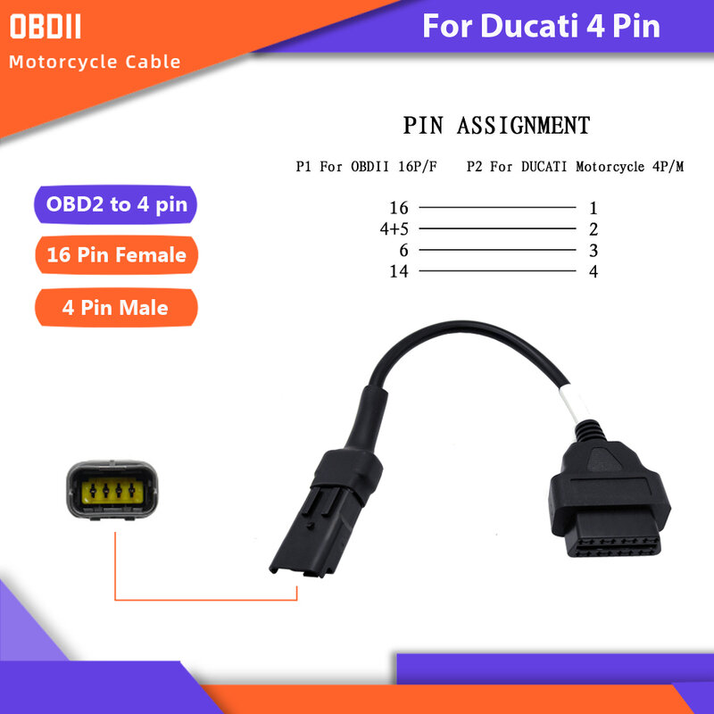 Dla Ducati OBD motocykl kabel diagnostyczny motocykl 4 wtyk pinowy kabel 4Pin do OBD2 16 Pin Adapter