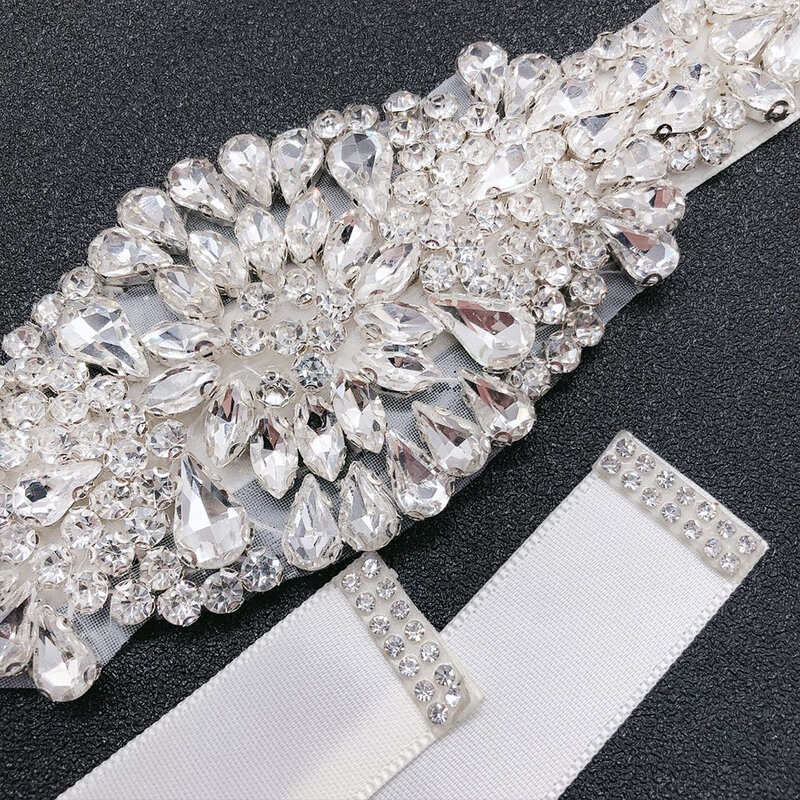 Wedding Sash Applique Dunne Steentjes Wedding Belt Hot Fix Crystal Bruids Riem Trouwjurk Riem Zilveren Diamanten