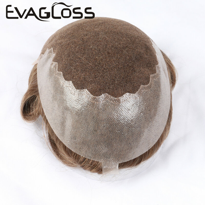 EVAGLOSS Mens Toupee Q6 Style Natural Hairline Real Indian Human Hair Men's Wig Hair Pieces Unit Hair Replacement System For Men