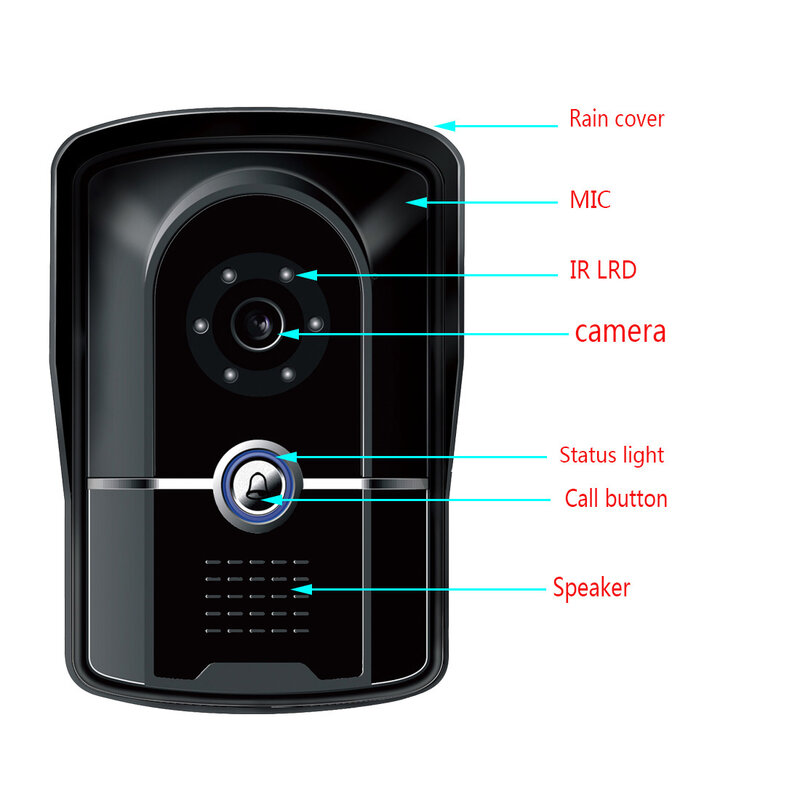 TFT Wired Video Intercom System, Câmera Do Telefone Da Porta, Gravação De Suporte, Campainha Instantâneo, 7 ", 1080P