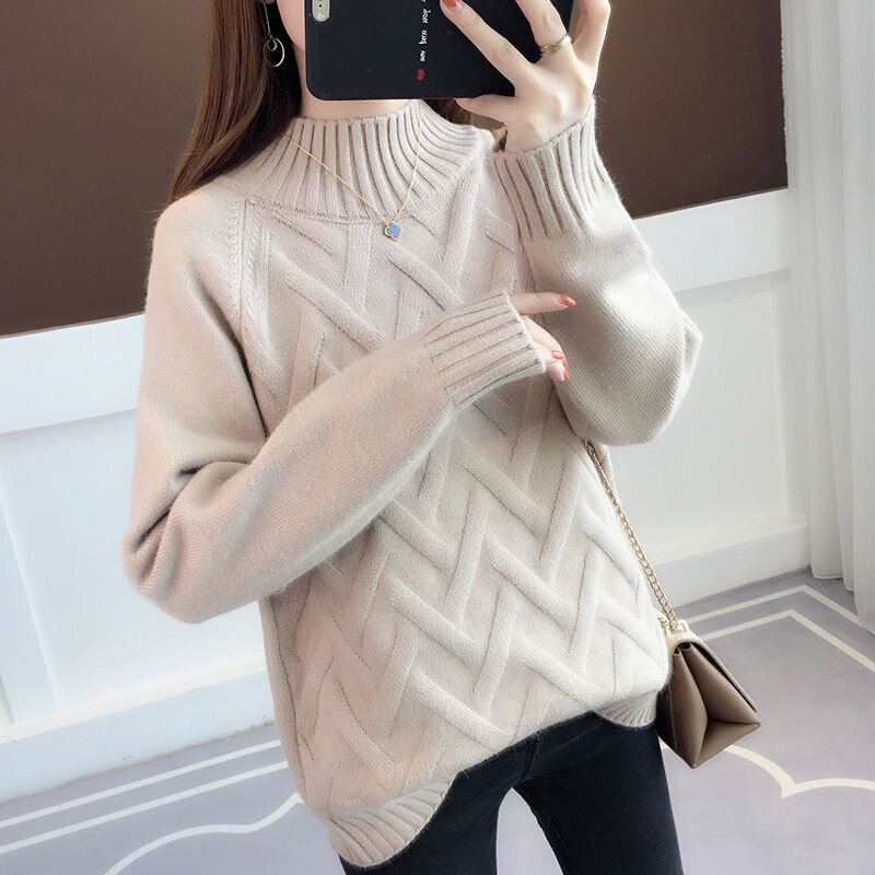 Winter Thicken Plus Velvet Sweaters For Women Casual Warm Knit Pullovers Korean Fleece Lined Knitwear Ribbed Bottomed Tops New