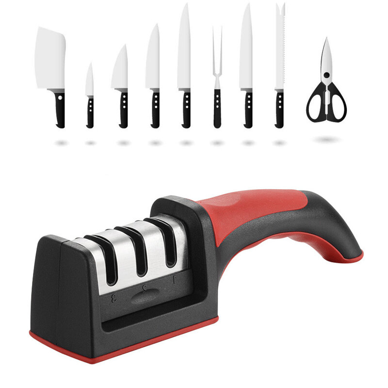 LMETJMA-Manual afilador de cuchillos de cocina, herramienta de afilado de 3 etapas con 1 afilador de repuesto, para todos los cuchillos, KC0319