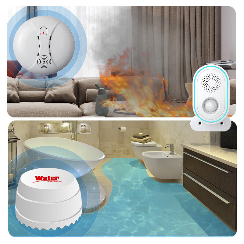 EARYKONG Sistem Alarm Rumah WiFi Nirkabel 433MHz Sensor Gerak Sirene Strobo Inframerah PIR Deteksi Manusia Tuyasmart Aplikasi Kehidupan Pintar