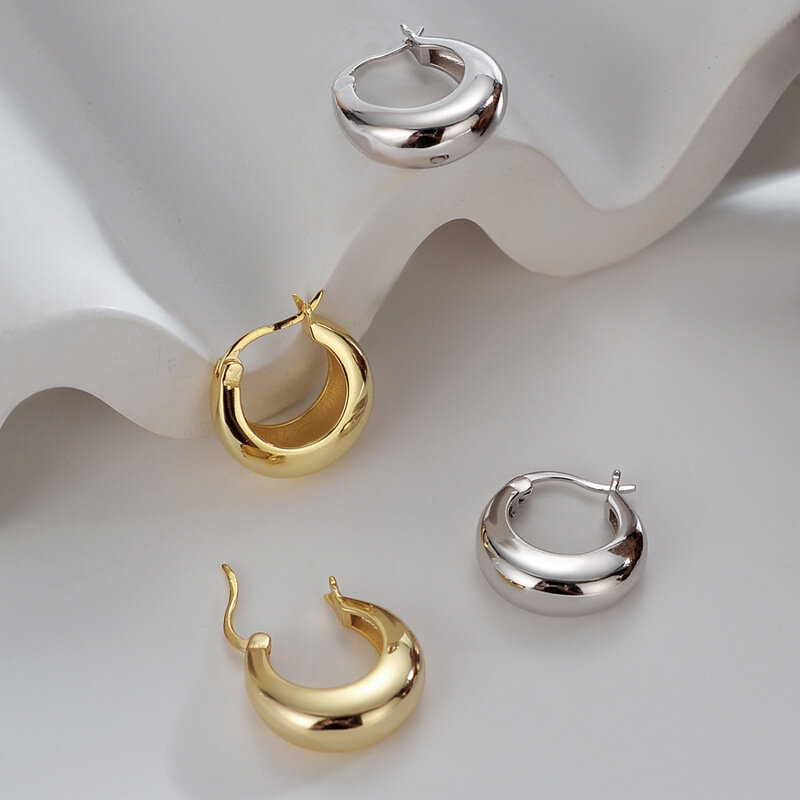 ANENJERY Silver Color Chunky Hoop Earrings for Women Punk Ear Jewelry 2022 New Wholesale