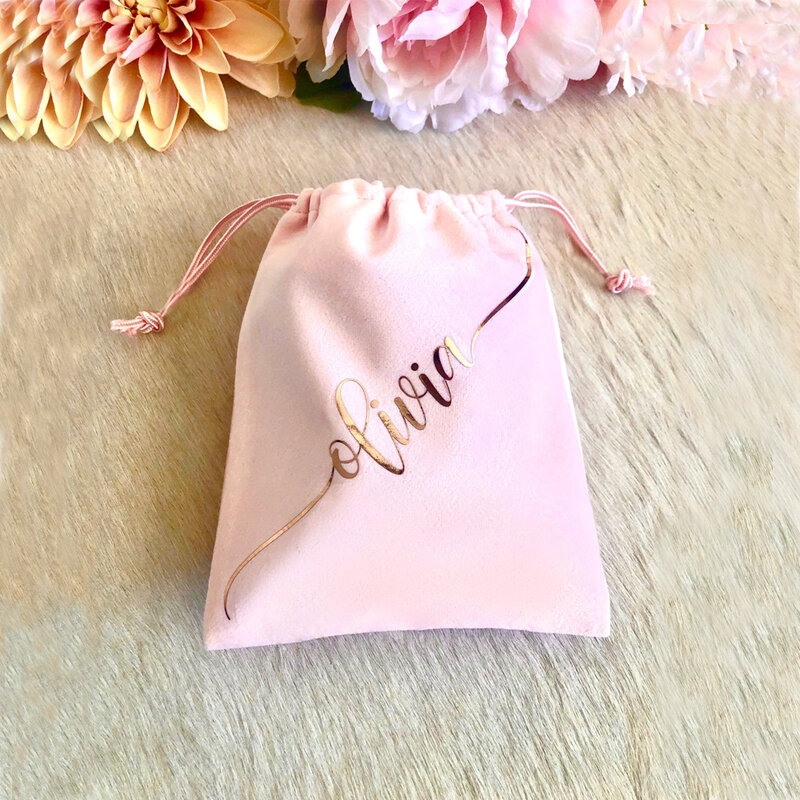 Bolsa de terciopelo con cordón personalizada, embalaje de joyería con nombre personalizado, bolsas para regalos de boda y cumpleaños