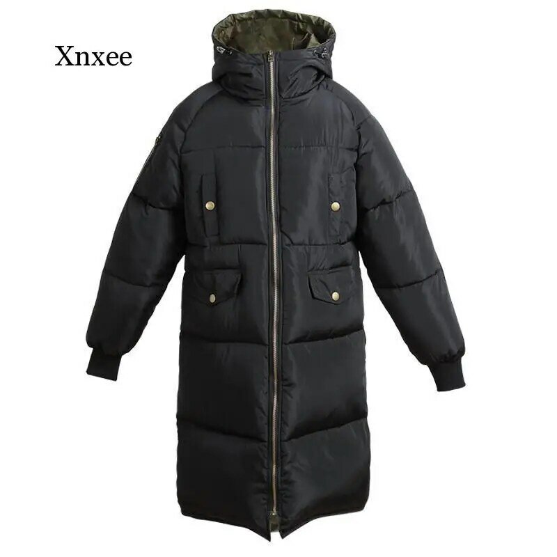 Outono inverno jaqueta feminina parka quente grosso longo para baixo algodão casaco feminino solto oversize com capuz casaco de inverno outerwear