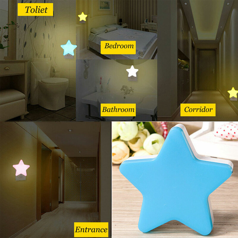 Intelligent Light Control Star Night Lights Source Smart LED Sensor Wall Lamp US/EU Plug and Play for Bedroom Hallway Stairs