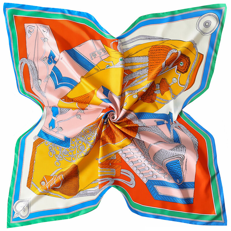 Квадратный шарф 130 см, женский Шелковый платок из Твила, модная шаль, атласный шарф