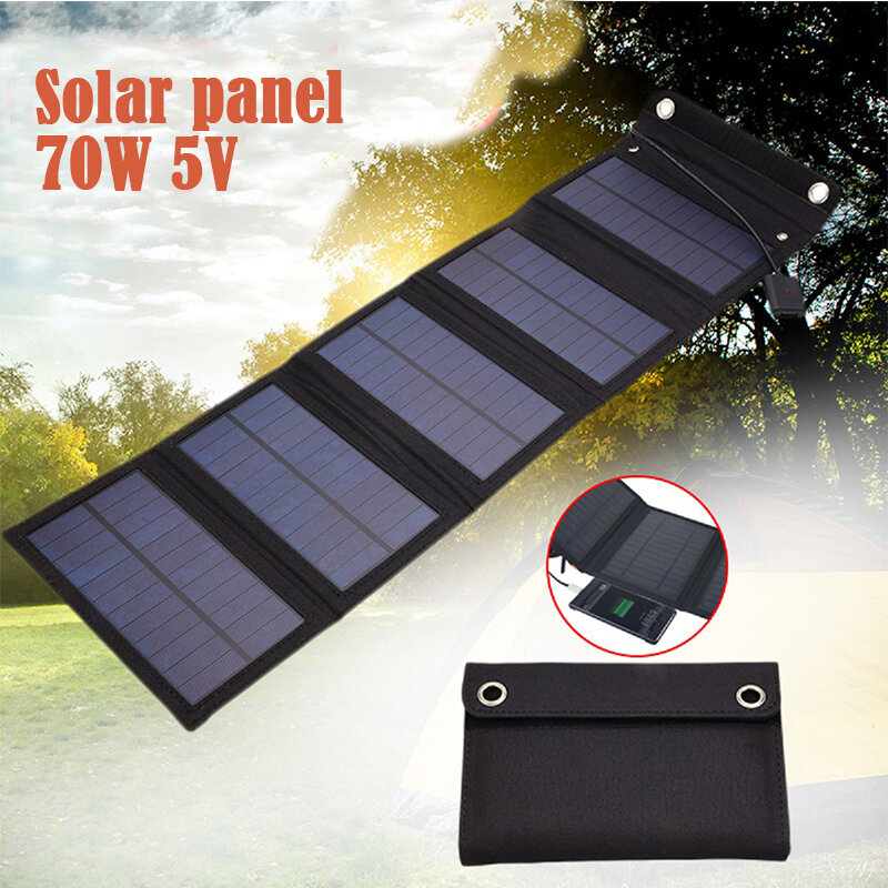 Painel solar USB dobrável, Célula solar impermeável, Carregador portátil dobrável do painel solar, Carregador de bateria móvel ao ar livre, 70W