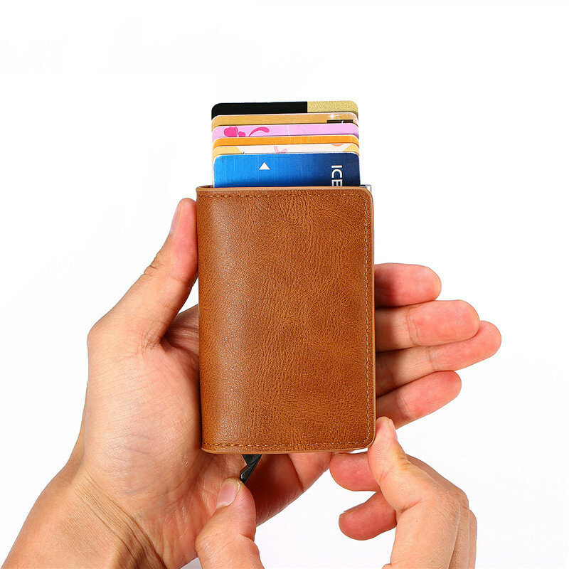ZOVYVOL 2024 nowy portfel etui na karty kredytowe dla mężczyzn wizytownik na karty biznesowe skórzana torebka stojak w kształcie karty automatyczny portfel na karty
