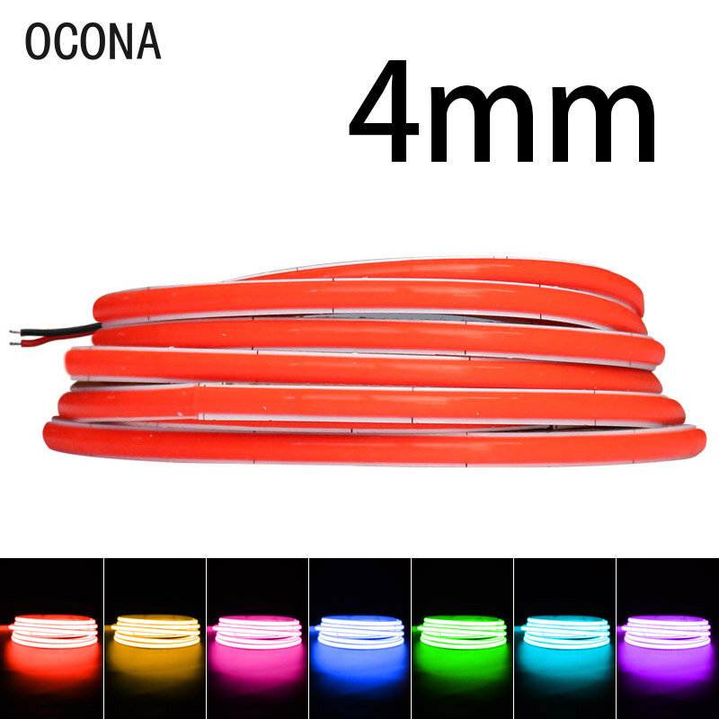 OCONA DC 12V 24V Super Thin 4mm Multi-Color COB LED Strip Lights For Cabinet Car DIY Craft 480LED Blue/Pink/Red LED Tape Ribbon
