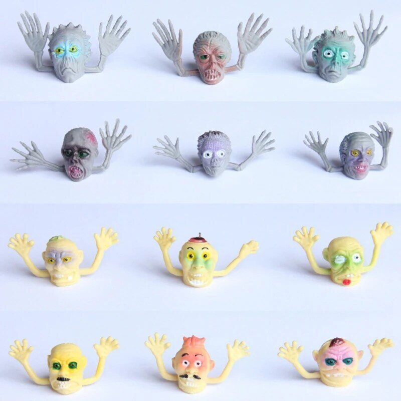 6 Buah Boneka Jari Tengkorak Menakutkan, Mainan Halloween Tudung Jari Hantu Mainan Plastik Hadiah Liburan Baru Anak-anak
