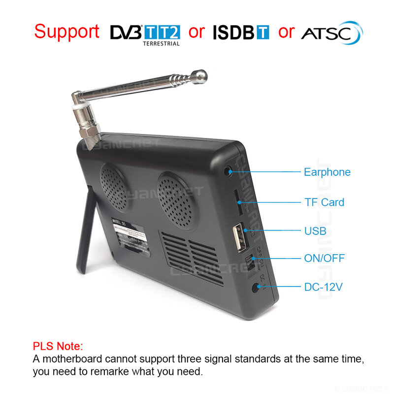 スピーカーとUSBを備えた電子機器用の小型ポータブルTV,デジタルおよびアナログ画面を備えたTf ac3,5およびDVB-T2インチ,ISDB-T