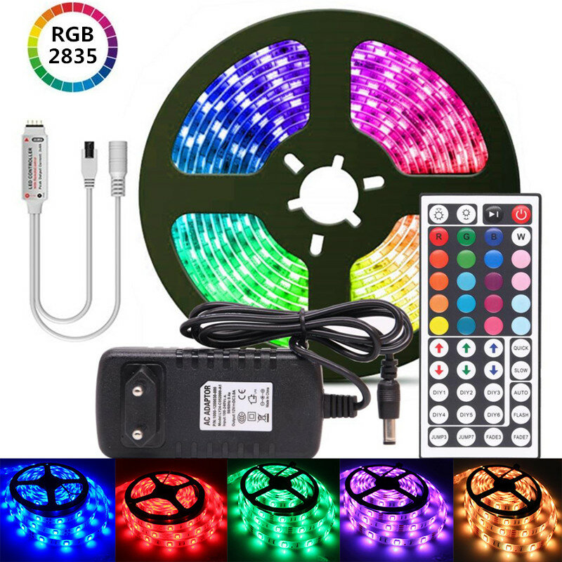 Tira de luces Led RGB, iluminación LED, lazo cinta Flexible, diodo 2835 LED Fita Tira decorativa festiva DC12V 5M 10M 15M