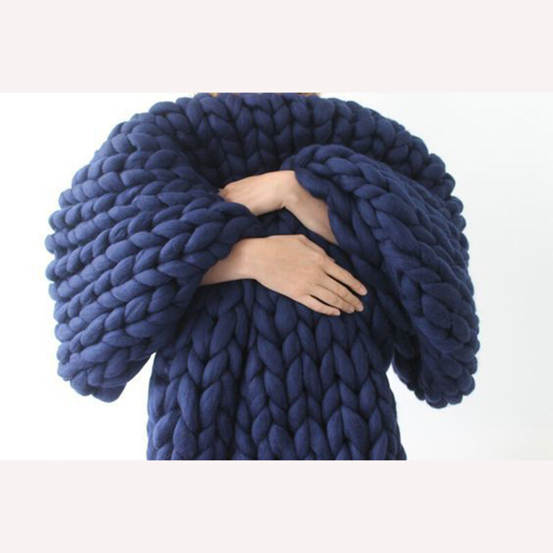 merino wool Chunky Knitted Blanket Winter warm thick Yarn Bulky Knitting blankets Handmade large big sofa bed weighted blanket
