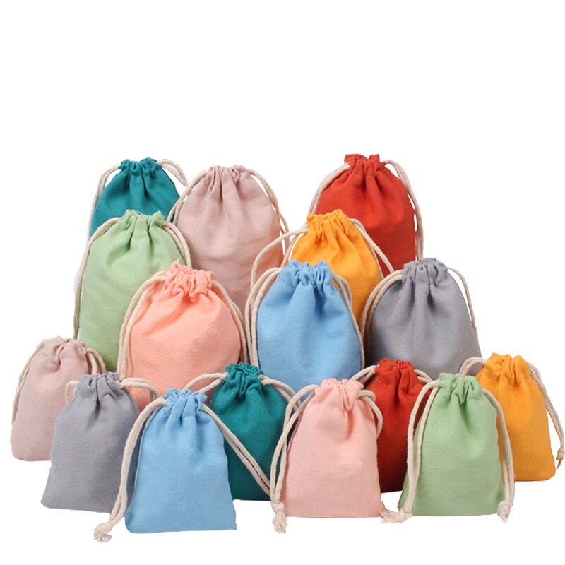 50pcs/Lot 7x9cm Unisex Cotton Fabric Grocery Pouches Jewelry Display Storage Bags Drawstring Gift Bag Wedding Party Decor Bag