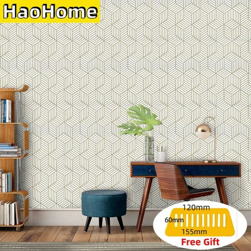 Haohome papel de parede hexagonal removível, papel de parede com flip e adesivo, para decoração da parede da sala de estar, quarto